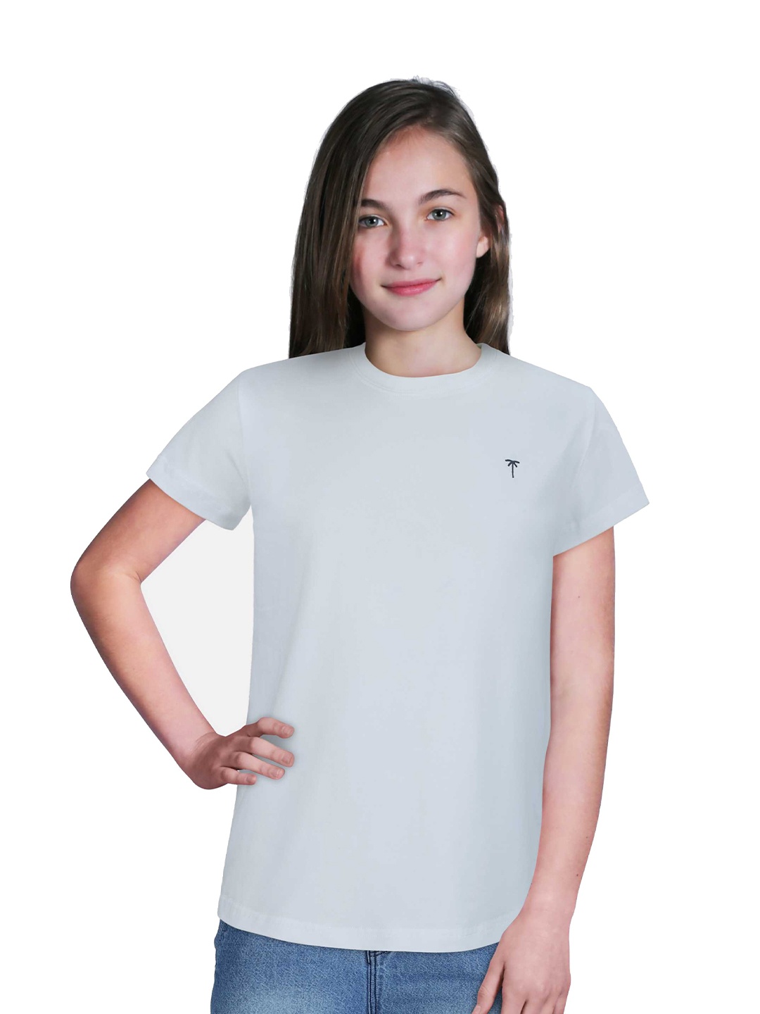 

Palm Tree Girls Round Neck Cotton Casual T-Shirt, White