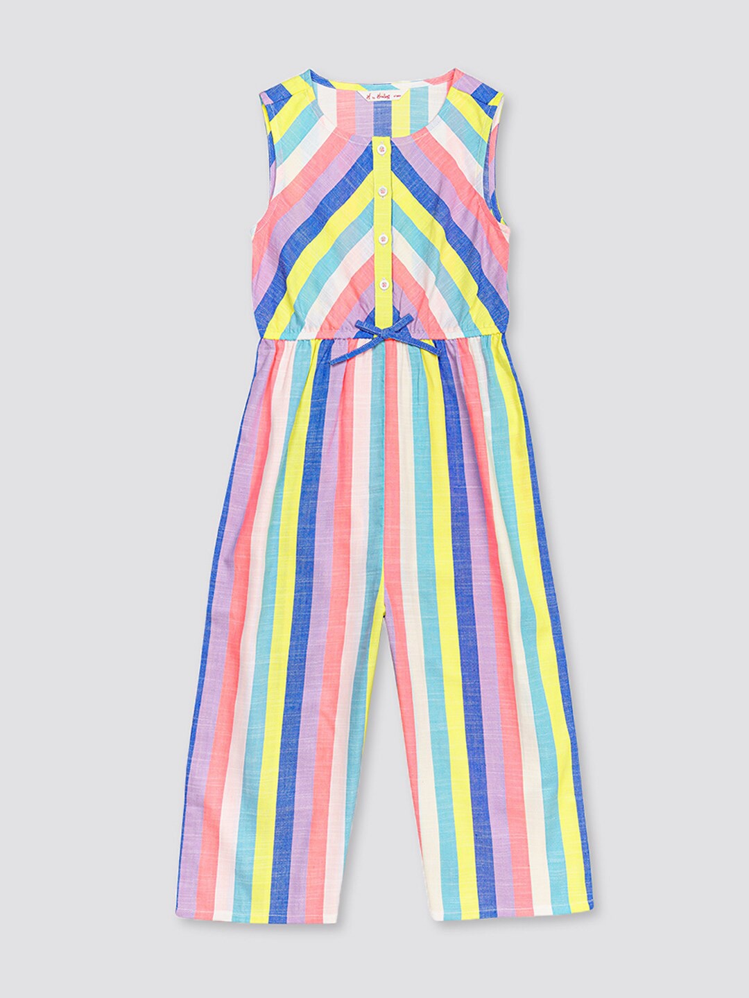 H By Hamleys Girls Striped Sleeveless Basic Cotton Jumpsuit, Green
