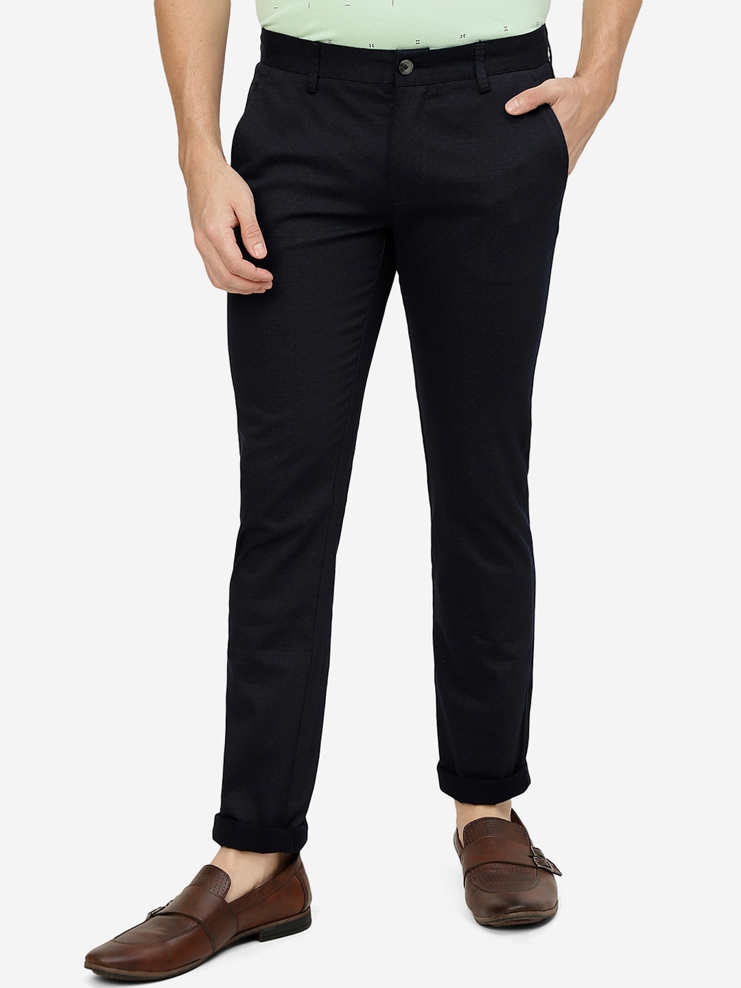 

Greenfibre Men Slim Fit Pure Cotton Trousers, Blue
