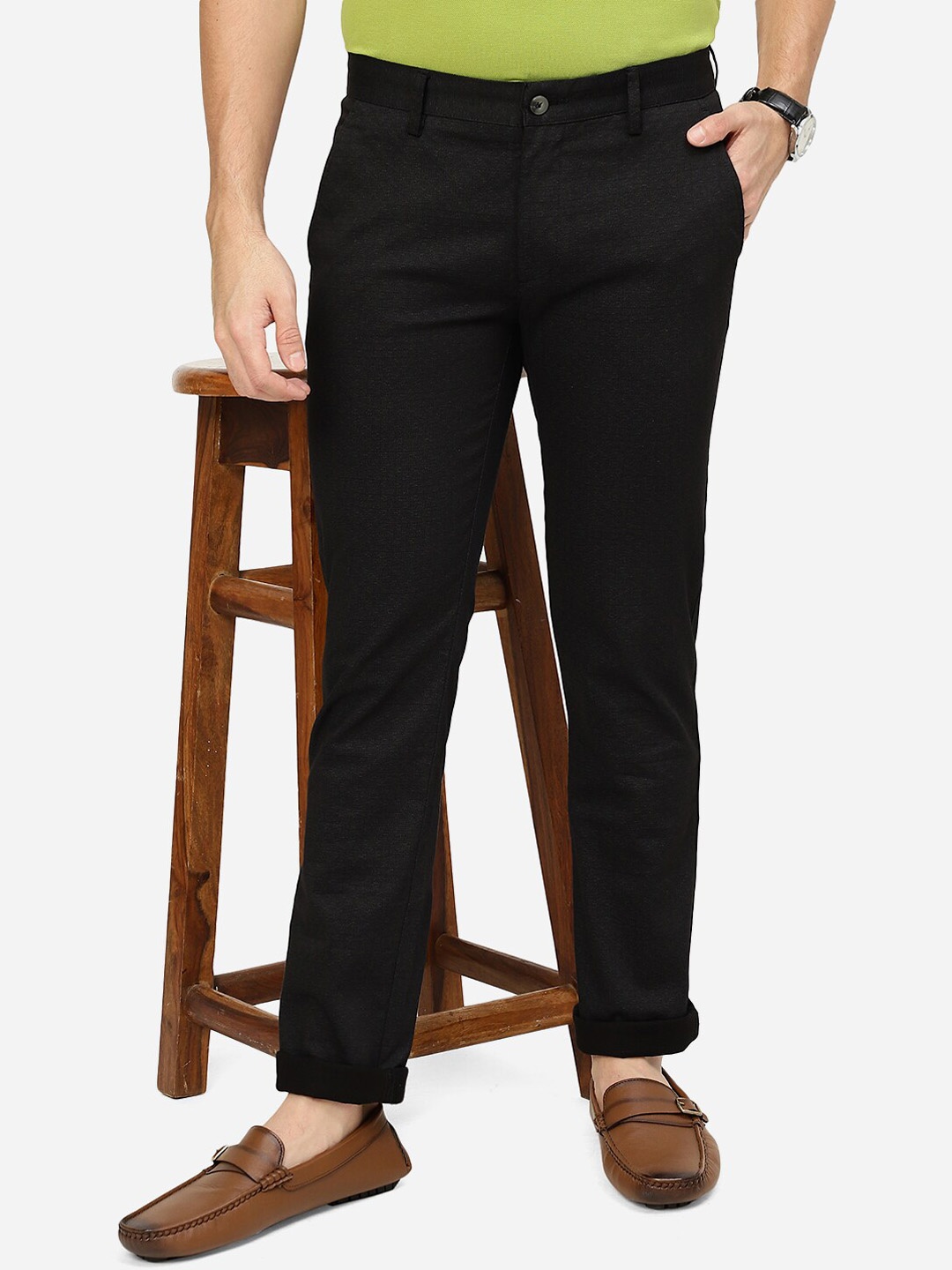 

Greenfibre Men Slim Fit Pure Cotton Regular Trousers, Black