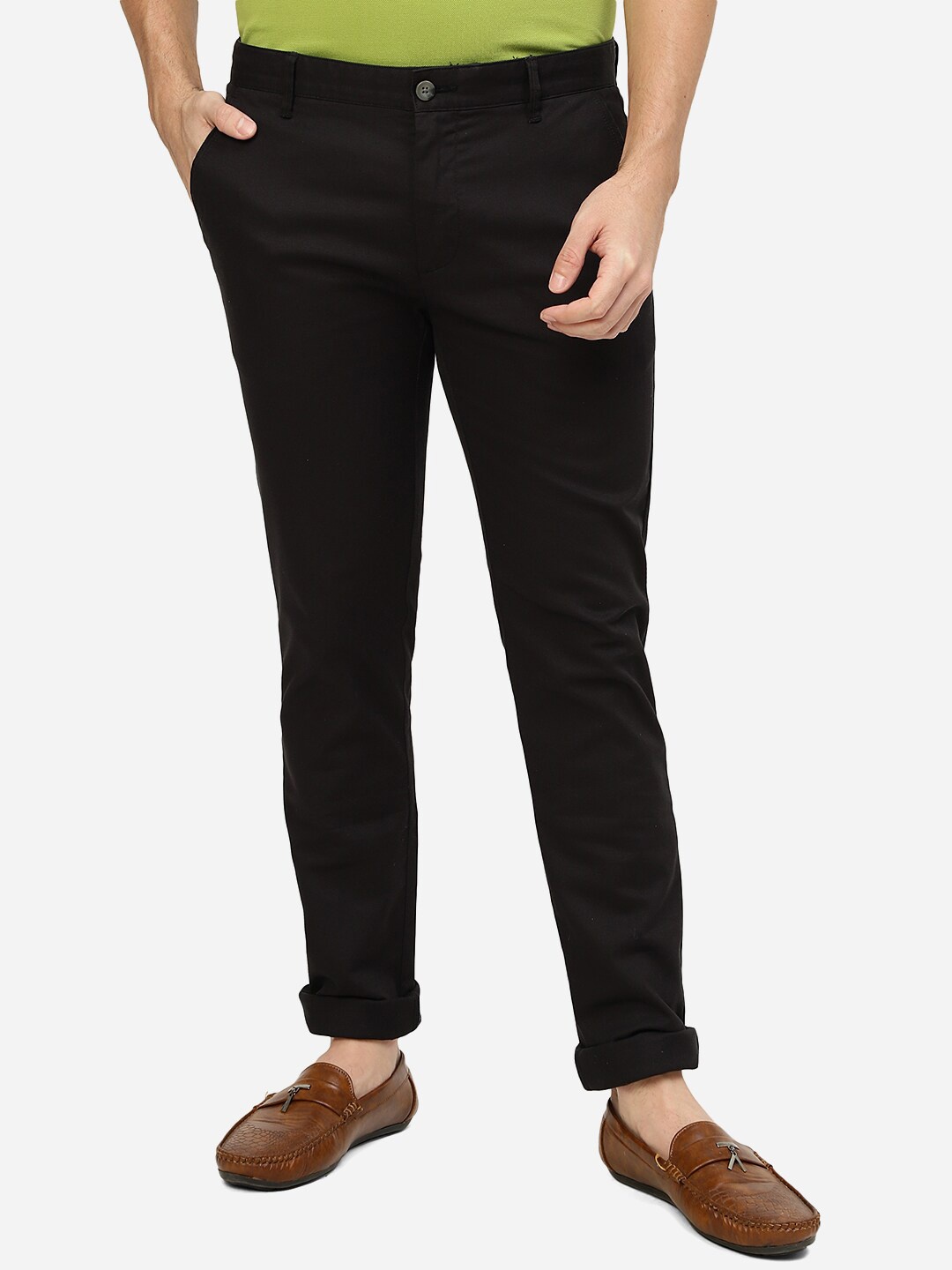 

Greenfibre Men Slim Fit Pure Cotton Regular Trousers, Black