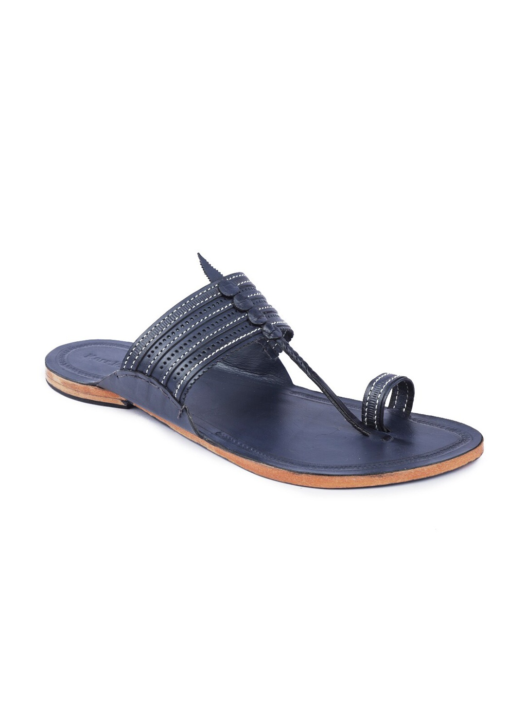 

KORAKARI Men Ethnic Leather Kolhapuri Flat Sandals, Navy blue