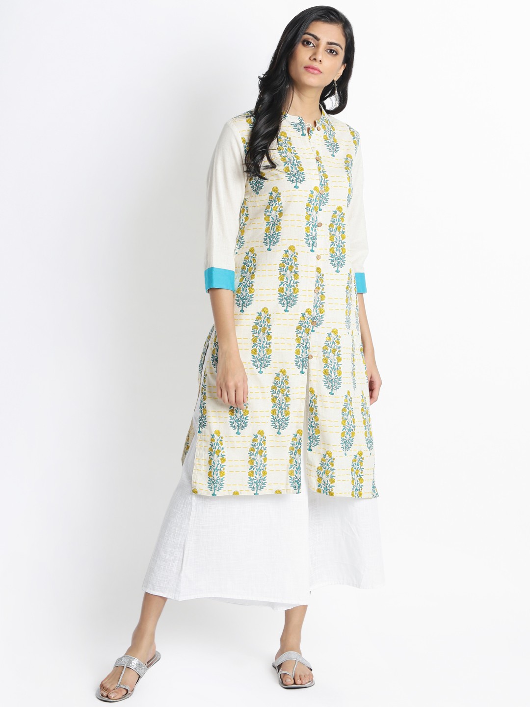 

RANGMANCH BY PANTALOONS Women Beige & Yellow Printed A-Line Kurta