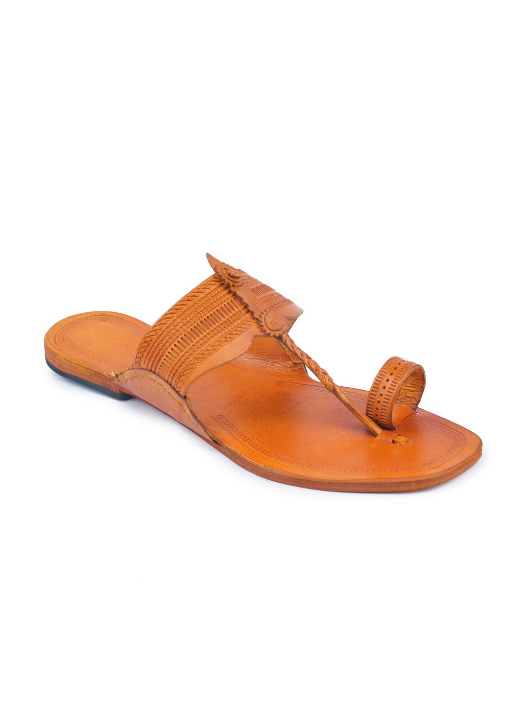 

KORAKARI Men Gemini Textured Ethnic Leather Comfort Sandals, Tan