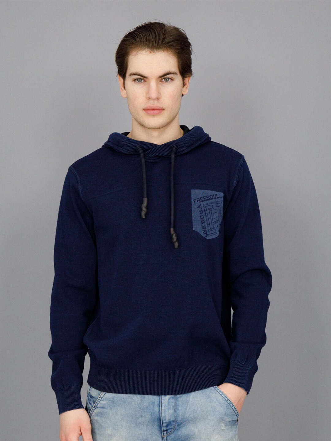 

FREESOUL Hooded Long Sleeve Pullover, Navy blue