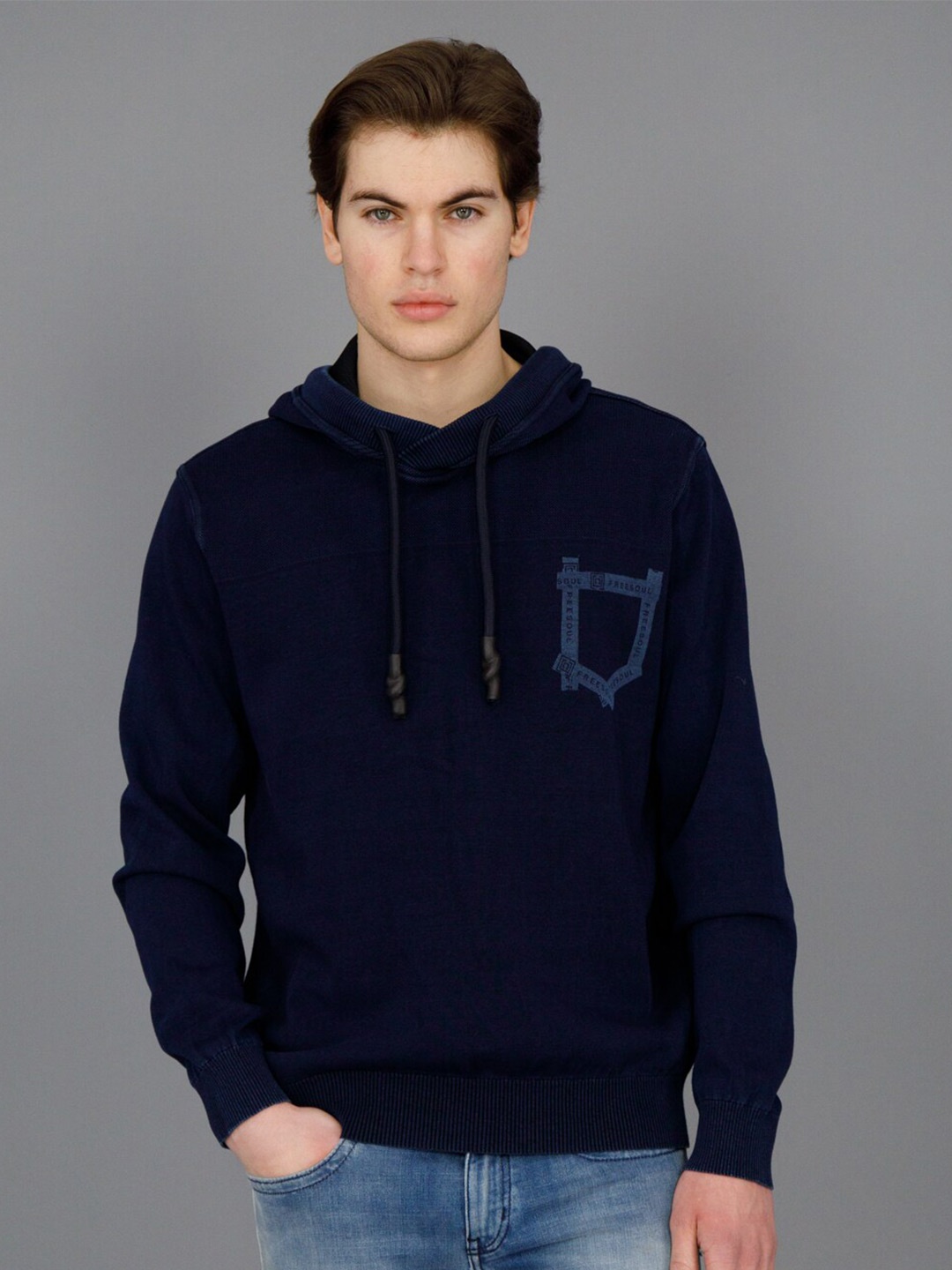 

FREESOUL Typography Print Hooded Pullover Sweatshirt, Blue