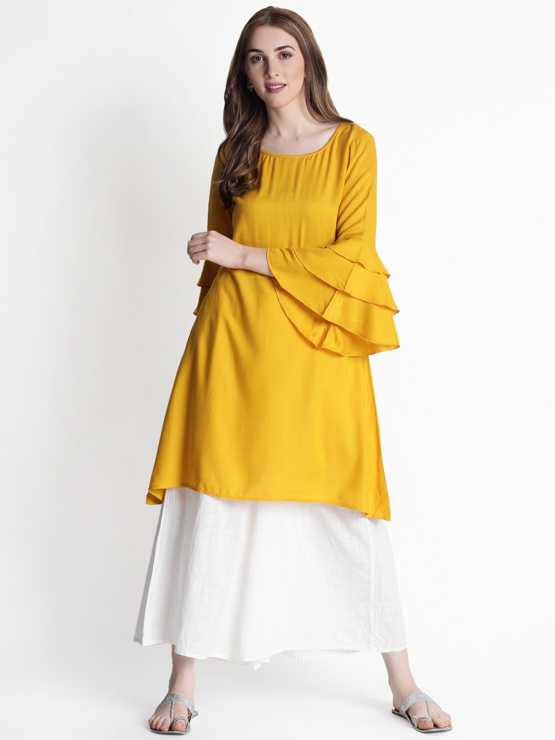 

RANGMANCH BY PANTALOONS Women Mustard Solid A-Line Kurta
