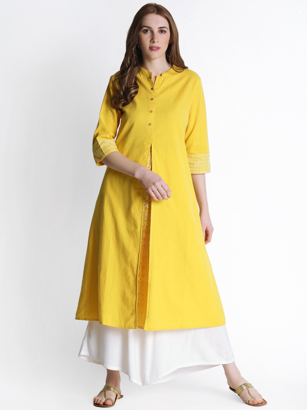 

RANGMANCH BY PANTALOONS Women Yellow Solid A-Line Kurta