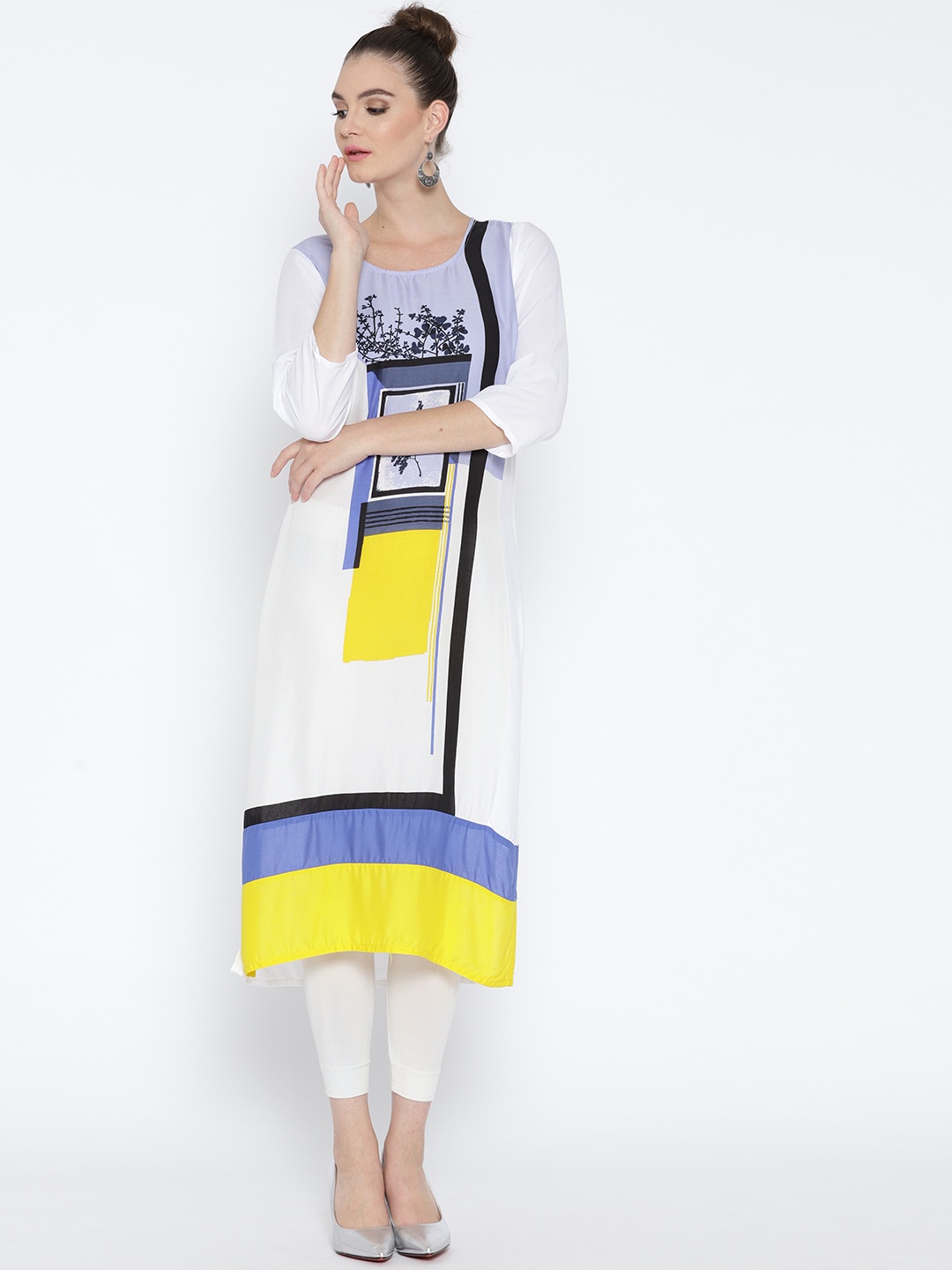 

RANGMANCH BY PANTALOONS Women White Printed A-Line Kurta