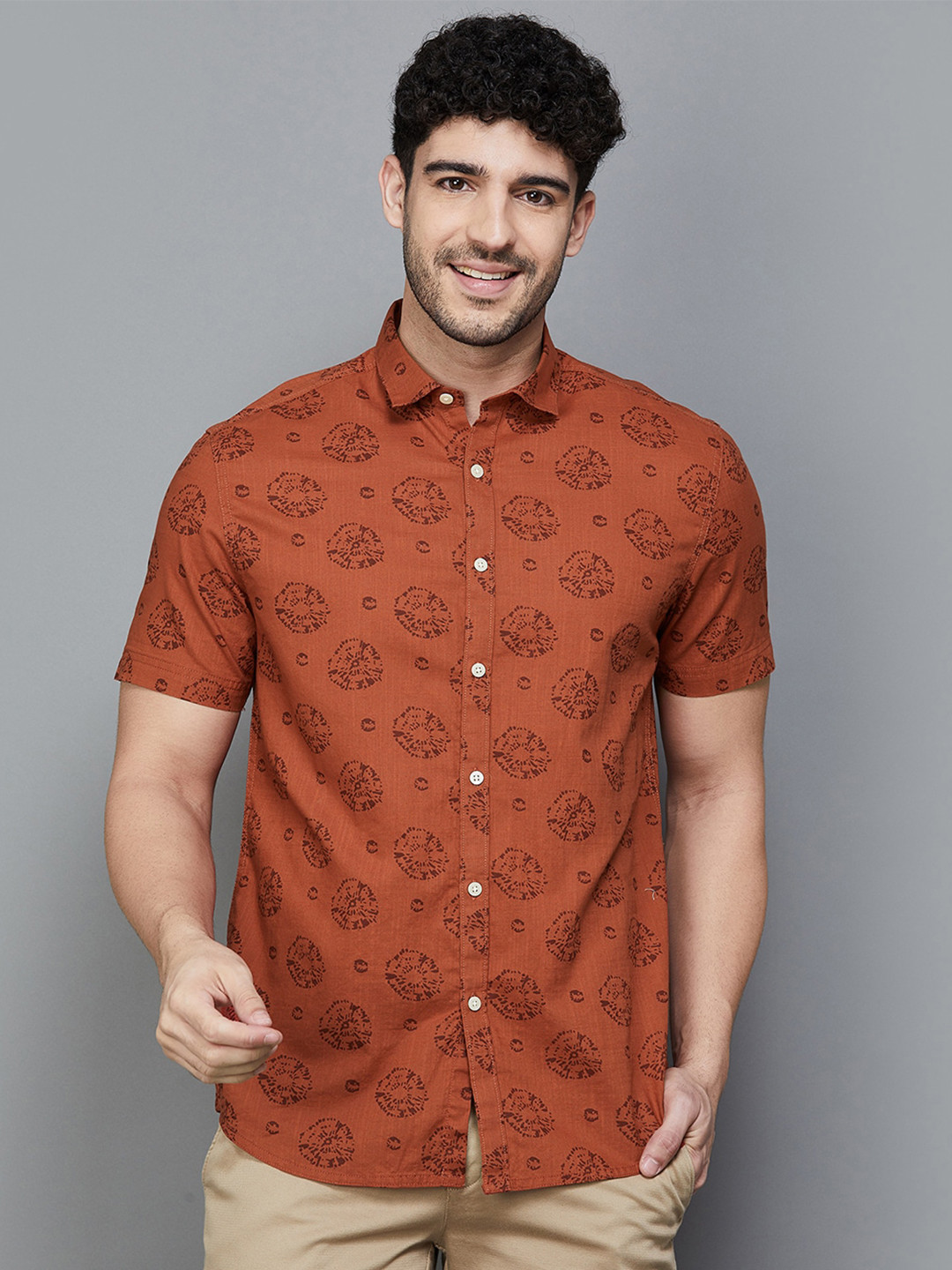 

Melange by Lifestyle Conversational Printed Cotton Casual Shirt, Brown