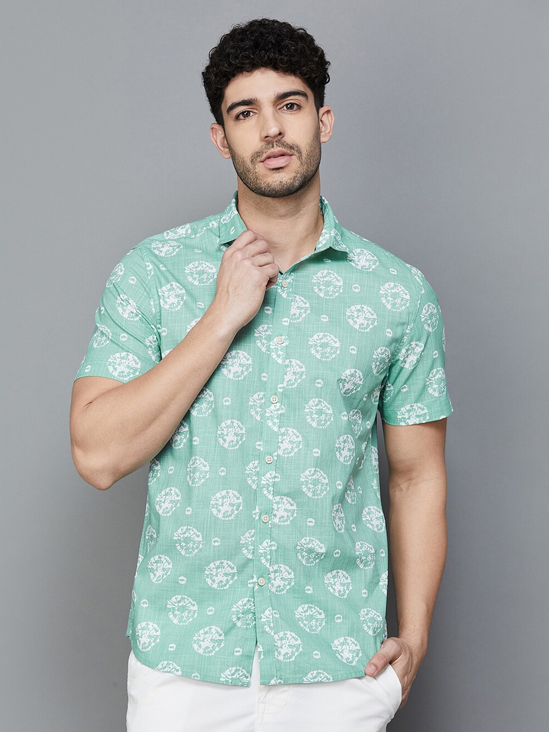 

Melange by Lifestyle Conversational Printed Cotton Casual Shirt, Green