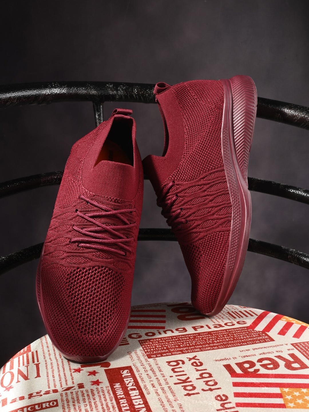Mast & Harbour Men Maroon Ortholite & Lightweight Mesh Running Shoes