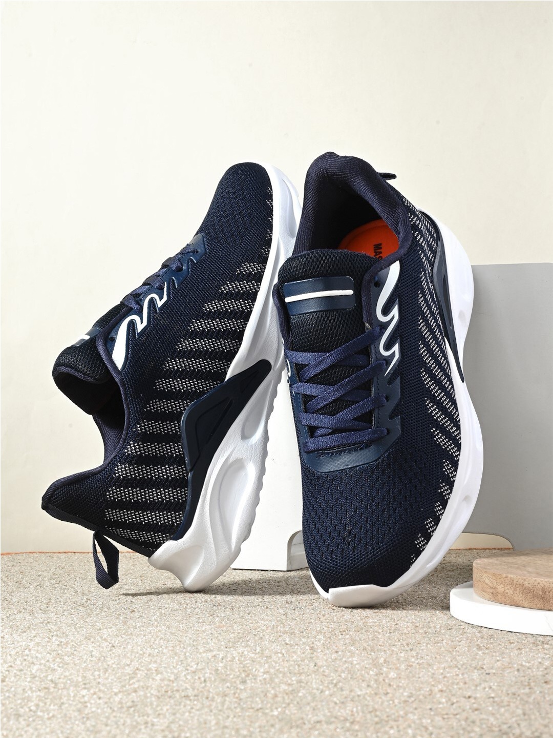 

Mast & Harbour Men Navy Blue & White Ortholite & Lightweight Mesh Running Shoes