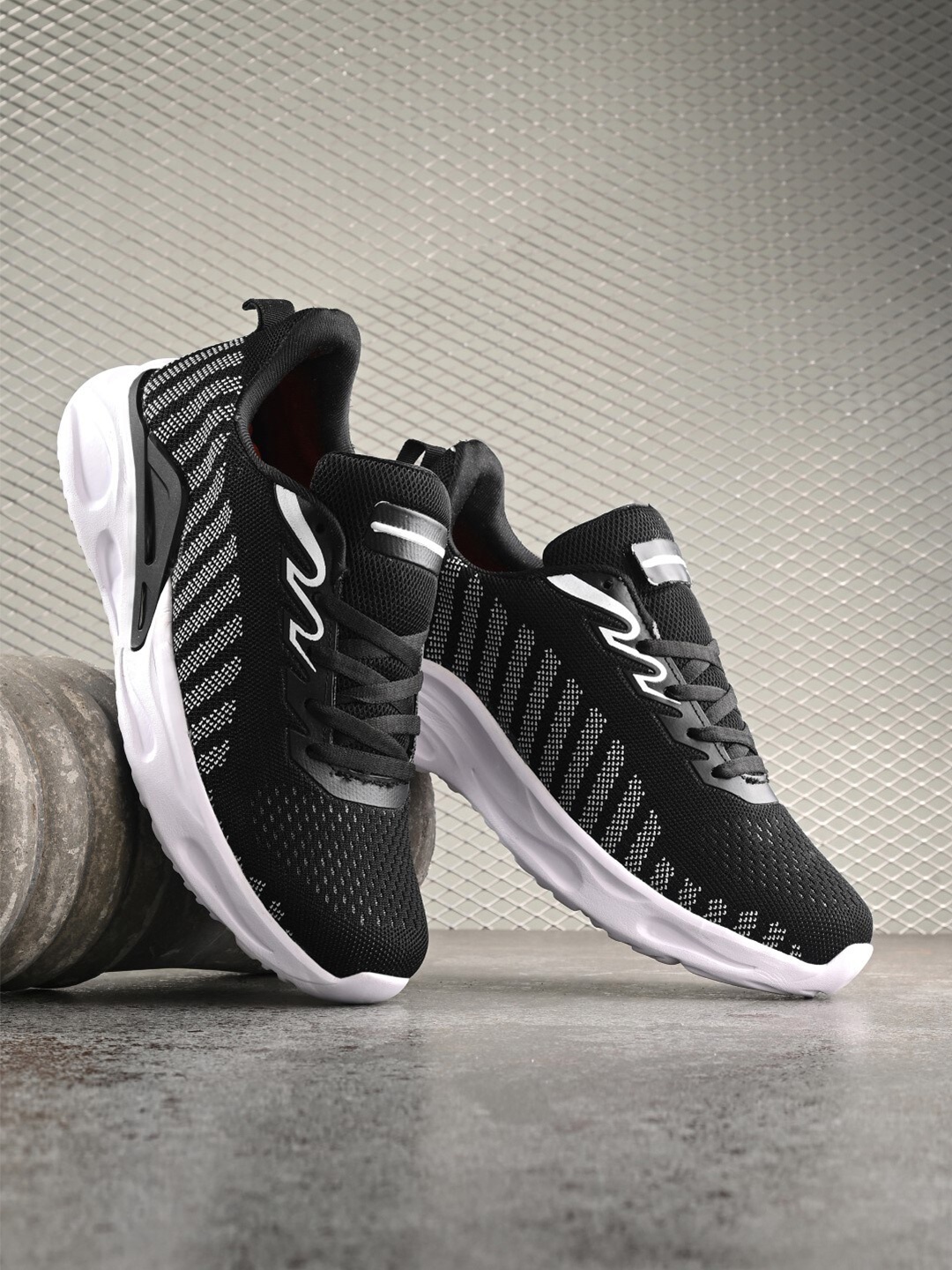 Mast & Harbour Men Black & White Ortholite & Lightweight Mesh Running Shoes