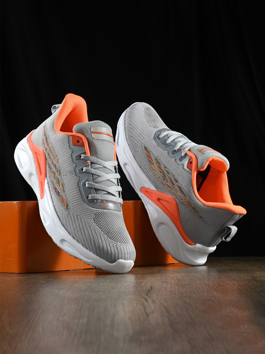 

Mast & Harbour Men Grey & Orange Ortholite & Lightweight Mesh Running Shoes