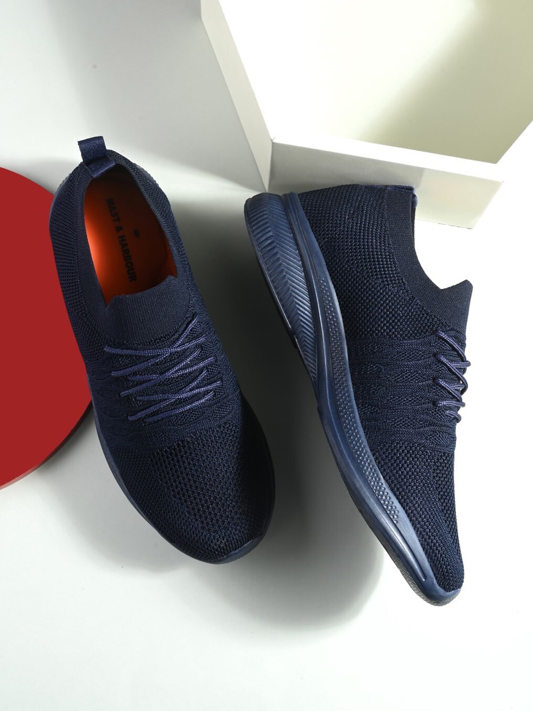 

Mast & Harbour Men Navy Blue Ortholite & Lightweight Mesh Running Shoes