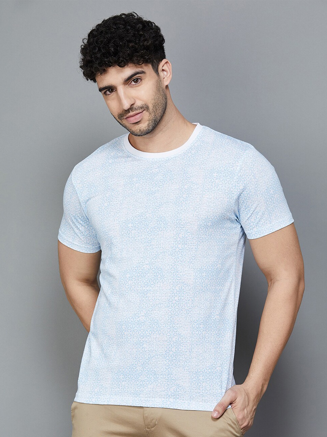

Melange by Lifestyle Floral Printed Round Neck Cotton Regular T-shirt, White