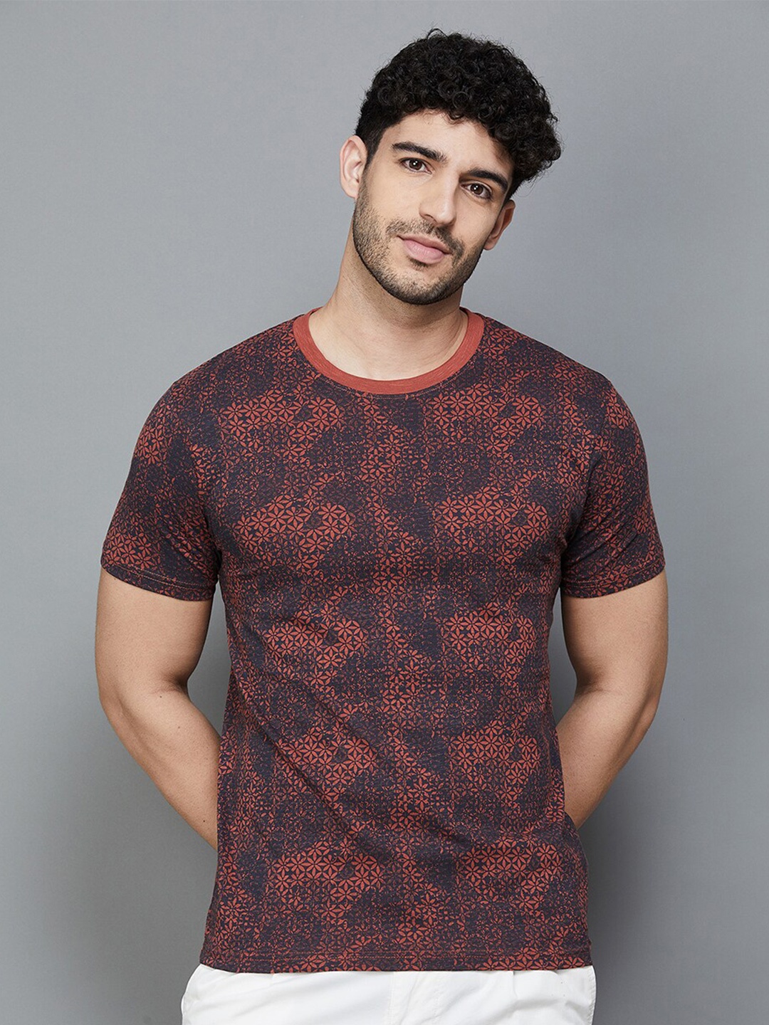 

Melange by Lifestyle Abstract Printed Round Neck Cotton T-shirt, Black