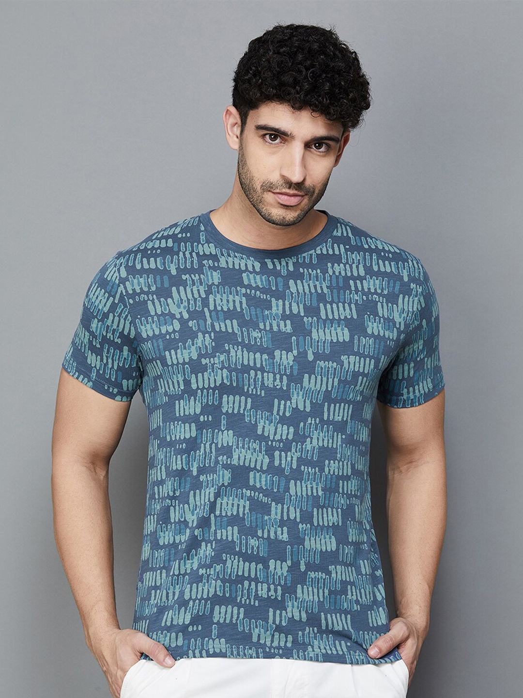 

Melange by Lifestyle Abstract Printed Round Neck Cotton T-shirt, Blue