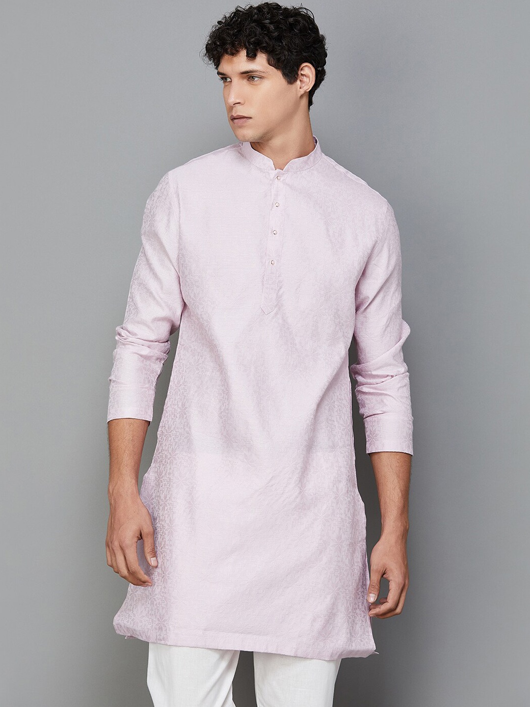

Melange by Lifestyle Floral Woven Design Pure Cotton Kurta With Pyjamas, Purple