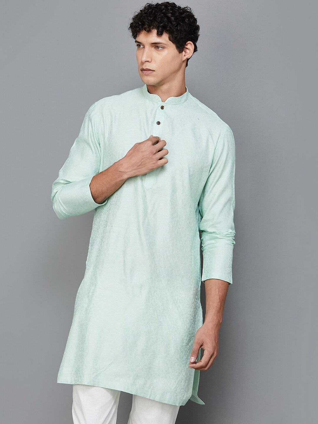 

Melange by Lifestyle Floral Woven Design Pure Cotton Kurta With Pyjamas, Green