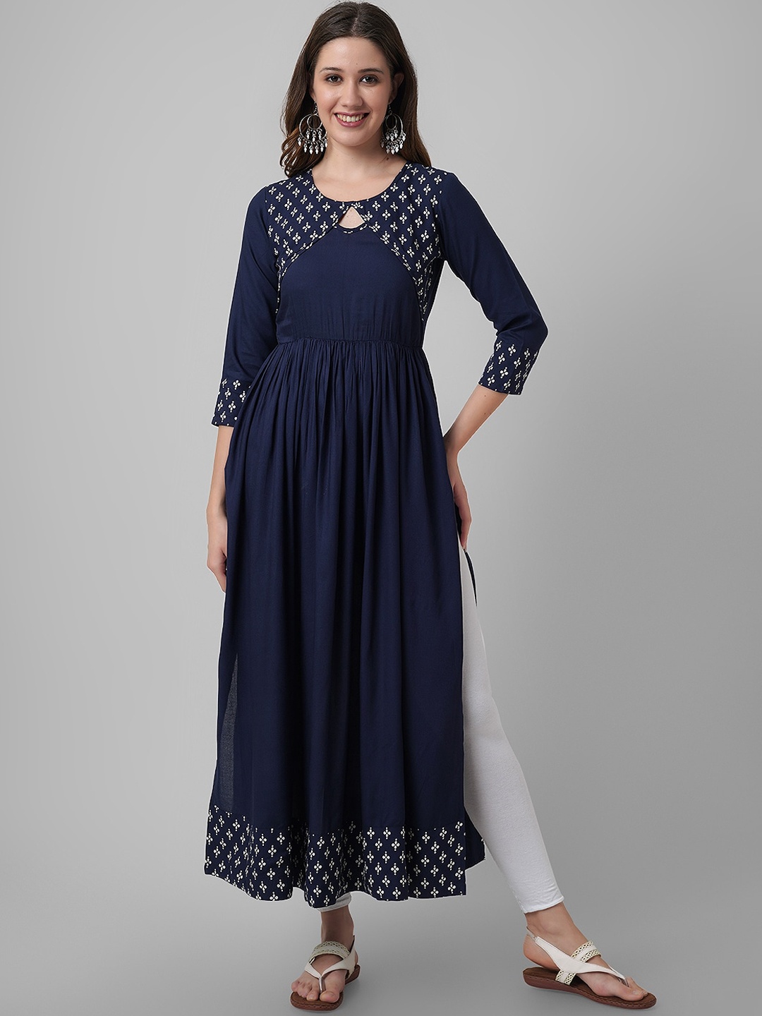 

DAEVISH Geometric Printed Keyhole Neck Anarkali Kurta, Blue