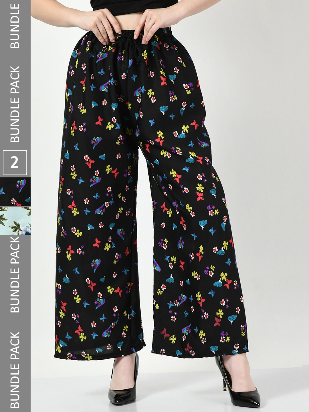 

BAESD Pack Of 2 Floral Printed Crepe Palazzos, Sea green