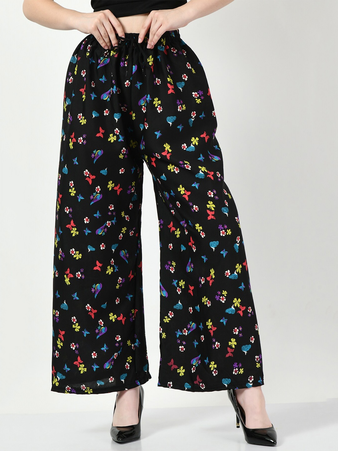 

BAESD Floral Printed Crepe Palazzos, Black