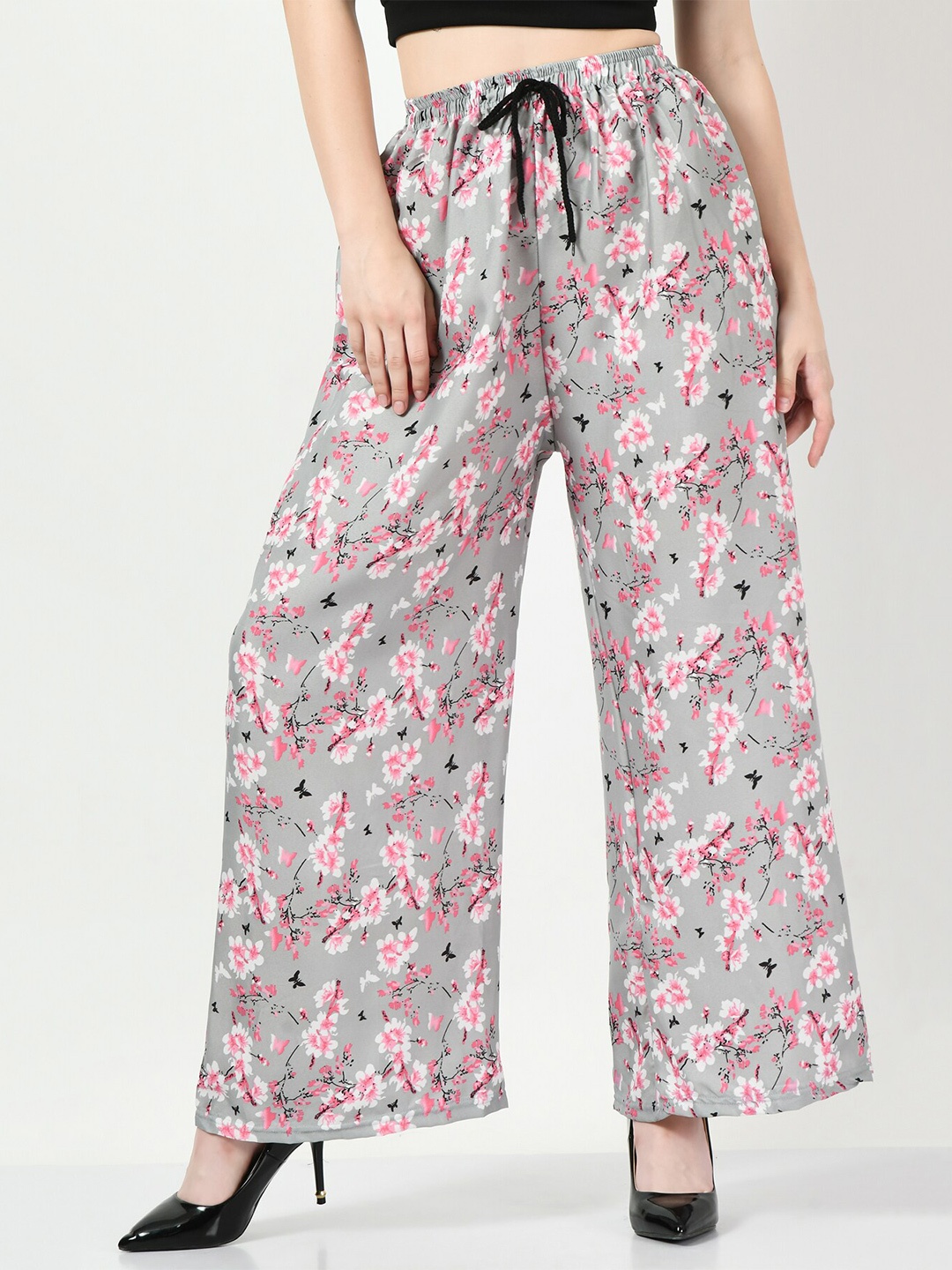

BAESD Floral Printed Crepe Palazzos, Grey