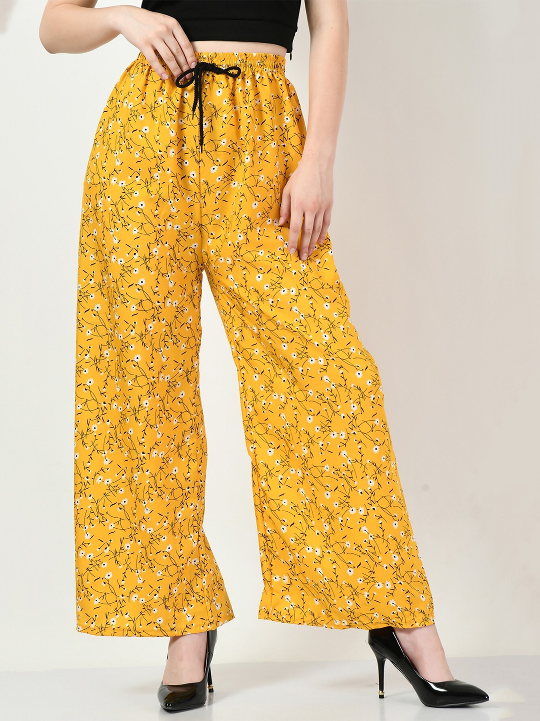 

BAESD Floral Printed Crepe Palazzos, Yellow