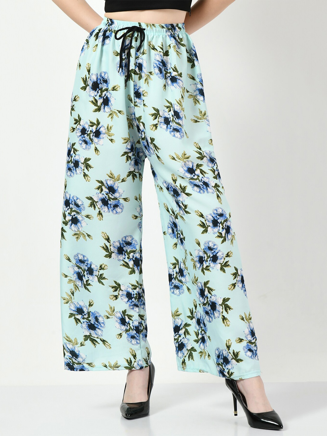 

BAESD Floral Printed Crepe Palazzos, Sea green