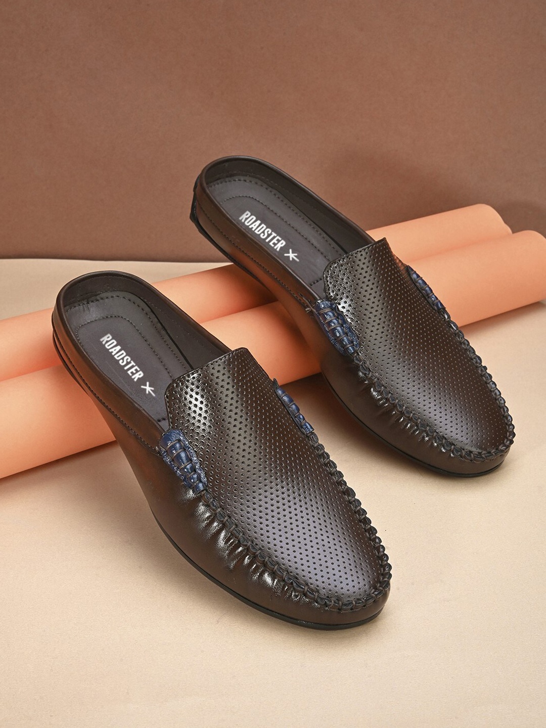 

Roadster Men Brown Perforations Comfort Insole Penny Mules