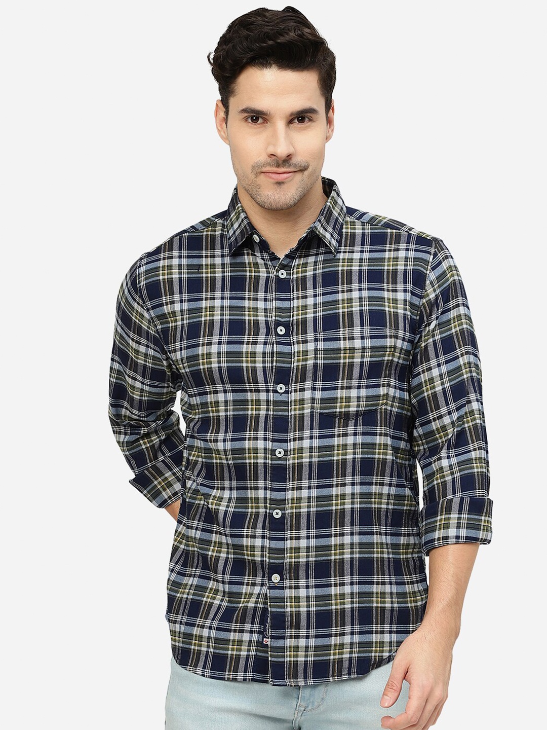 

Greenfibre Slim Fit Tartan Checks Casual Shirt, Navy blue