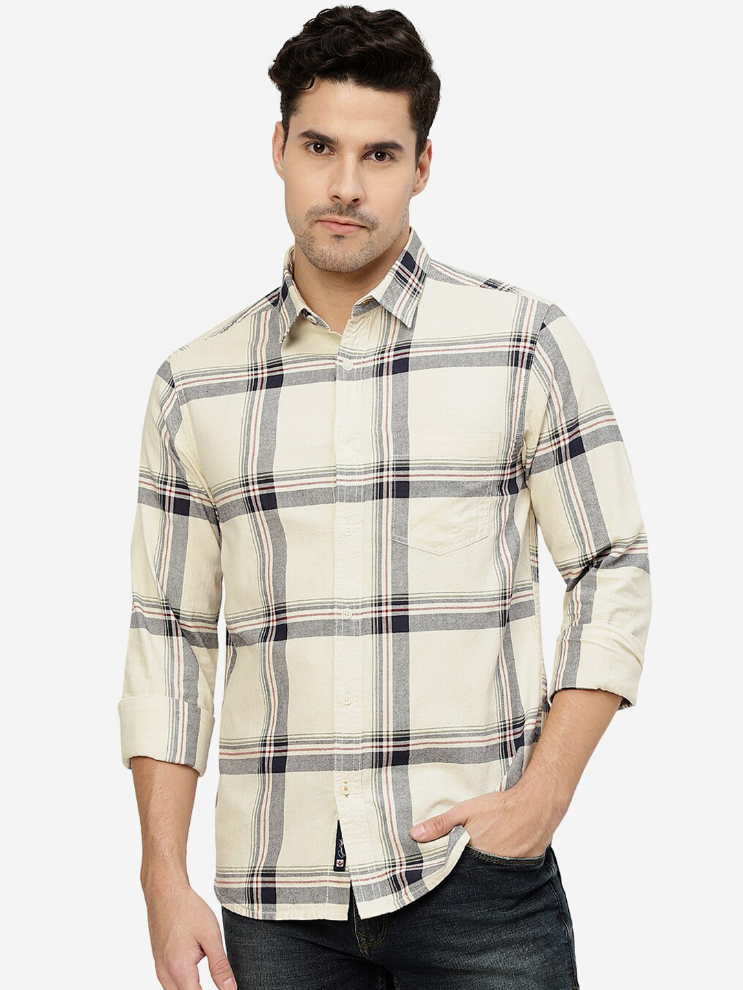 

Greenfibre Slim Fit Checked Casual Shirt, Off white