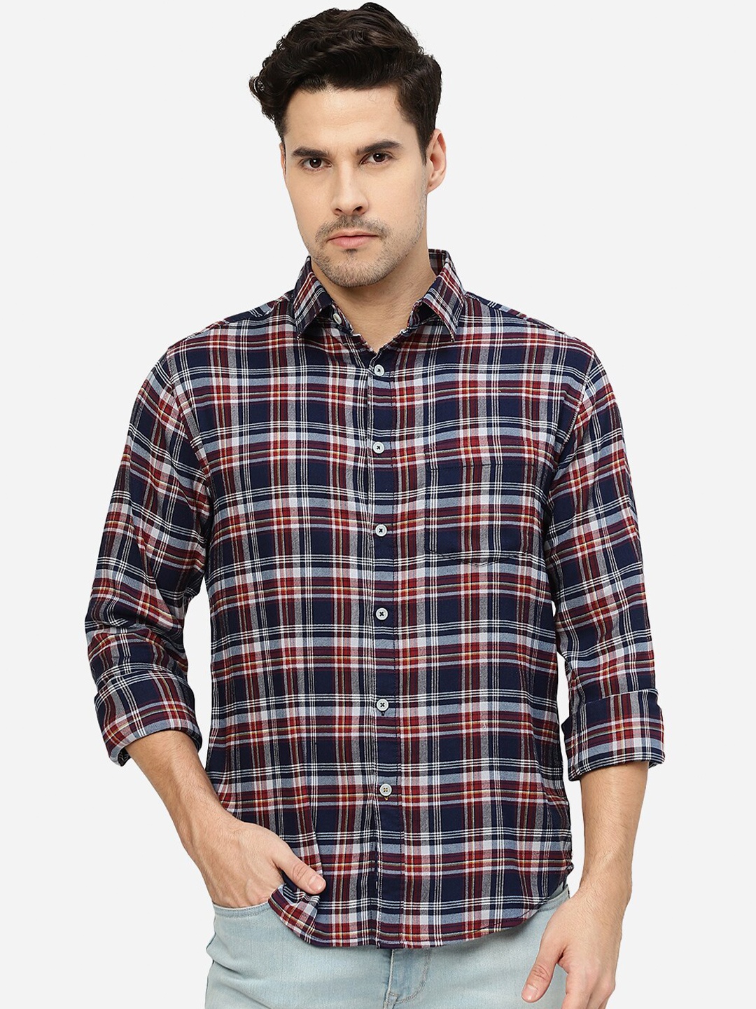 

Greenfibre Slim Fit Tartan Checks Casual Shirt, Navy blue