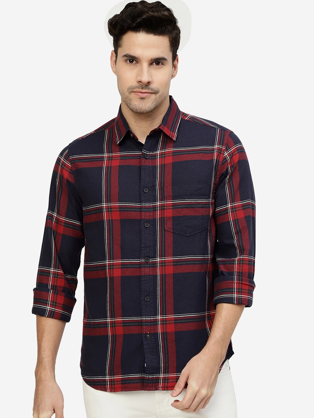 

Greenfibre Slim Fit Checked Casual Shirt, Navy blue