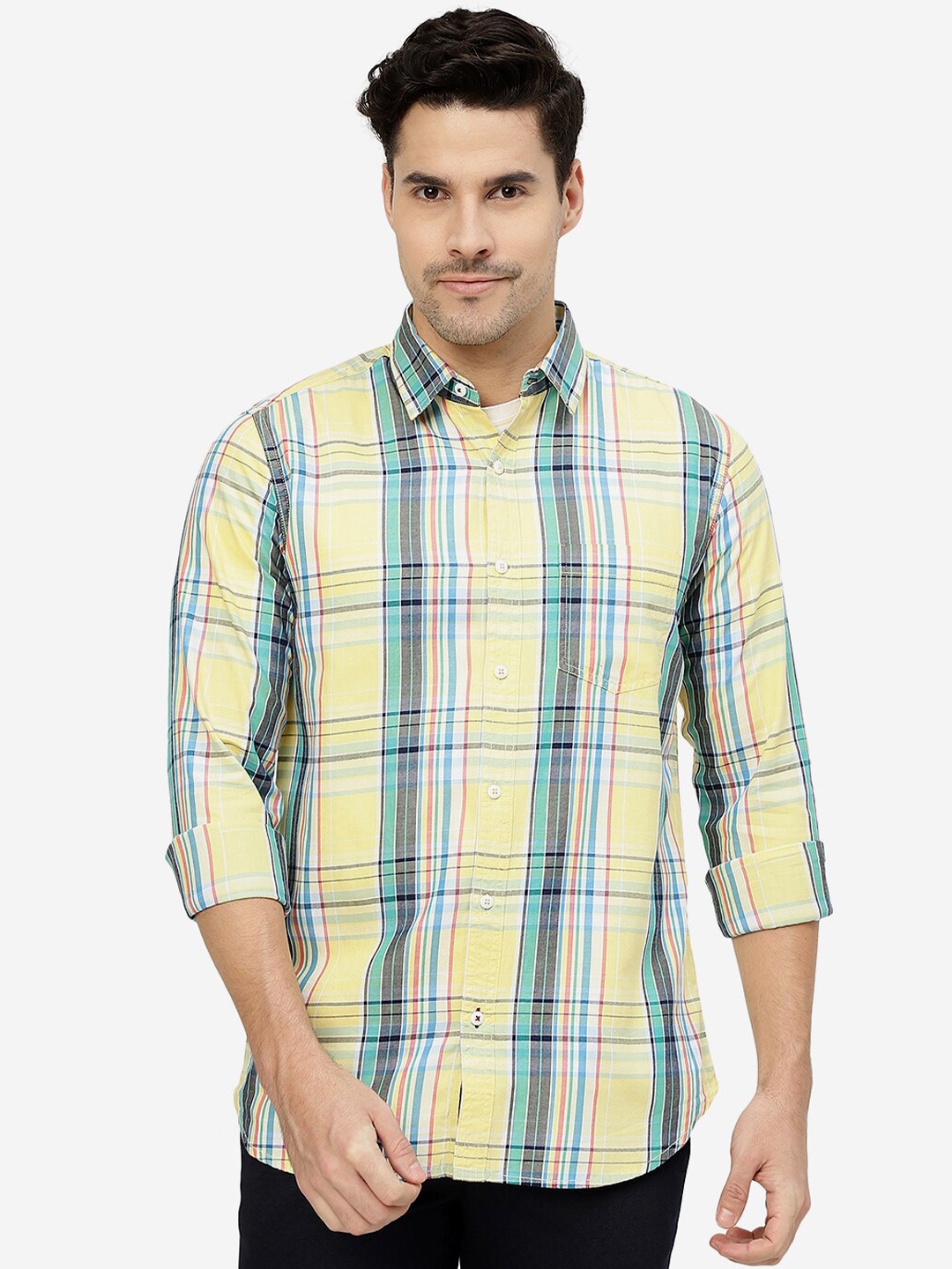 

JADE BLUE Slim Fit Tartan Checks Casual Shirt, Yellow