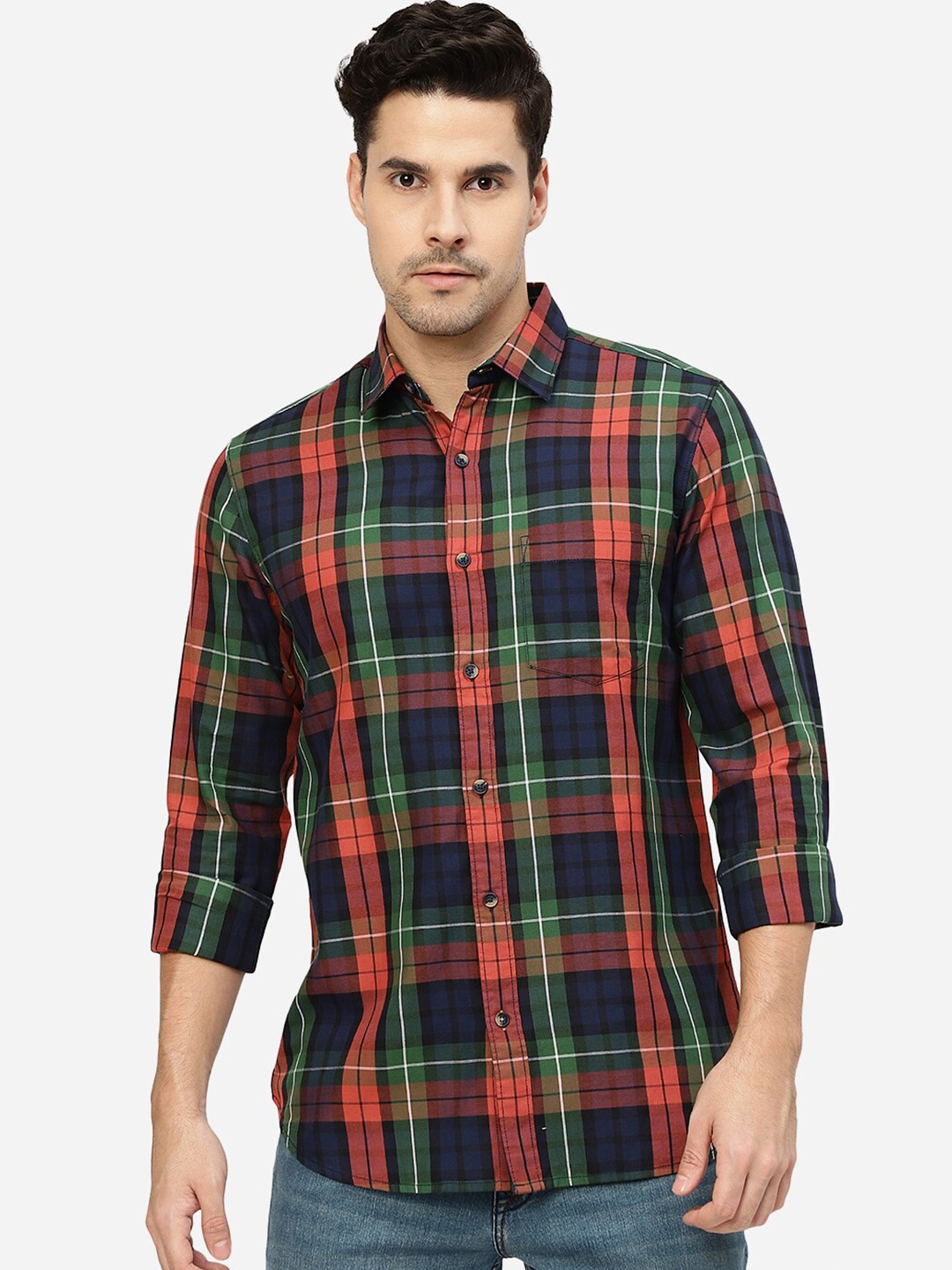

JADE BLUE Slim Fit Tartan Checks Casual Shirt, Black