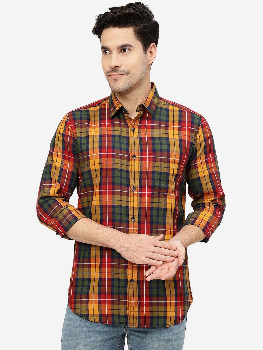 

JADE BLUE Slim Fit Tartan Checks Casual Shirt, Black