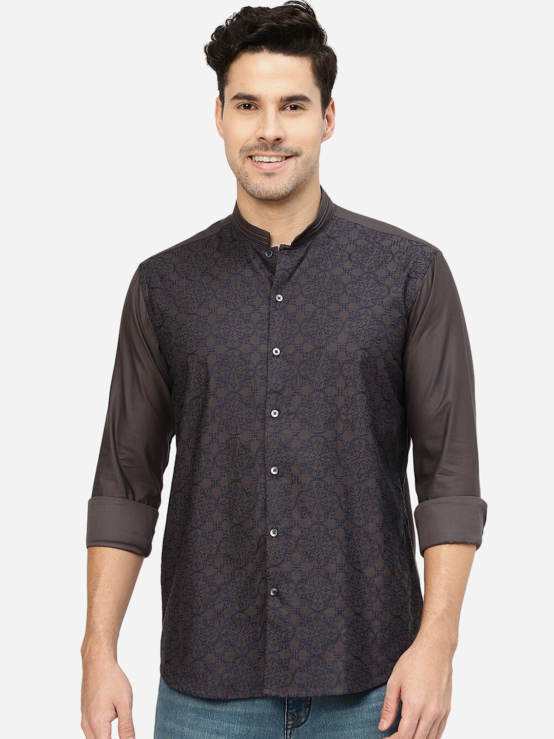 

JB STUDIO Self Design Slim Fit Casual Shirt, Brown