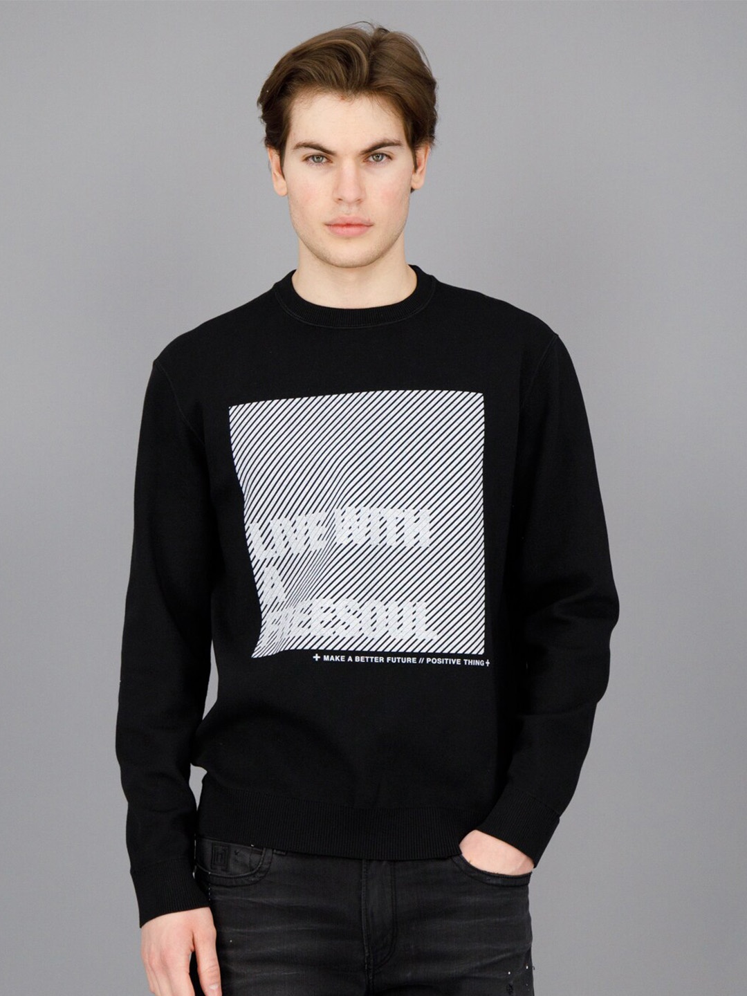 

FREESOUL Typography Print Pullover Sweatshirt, Black