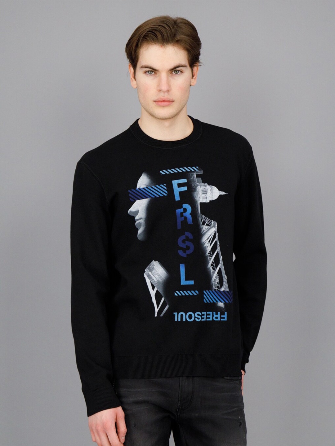 

FREESOUL Graphic Print Pullover Sweatshirt, Black