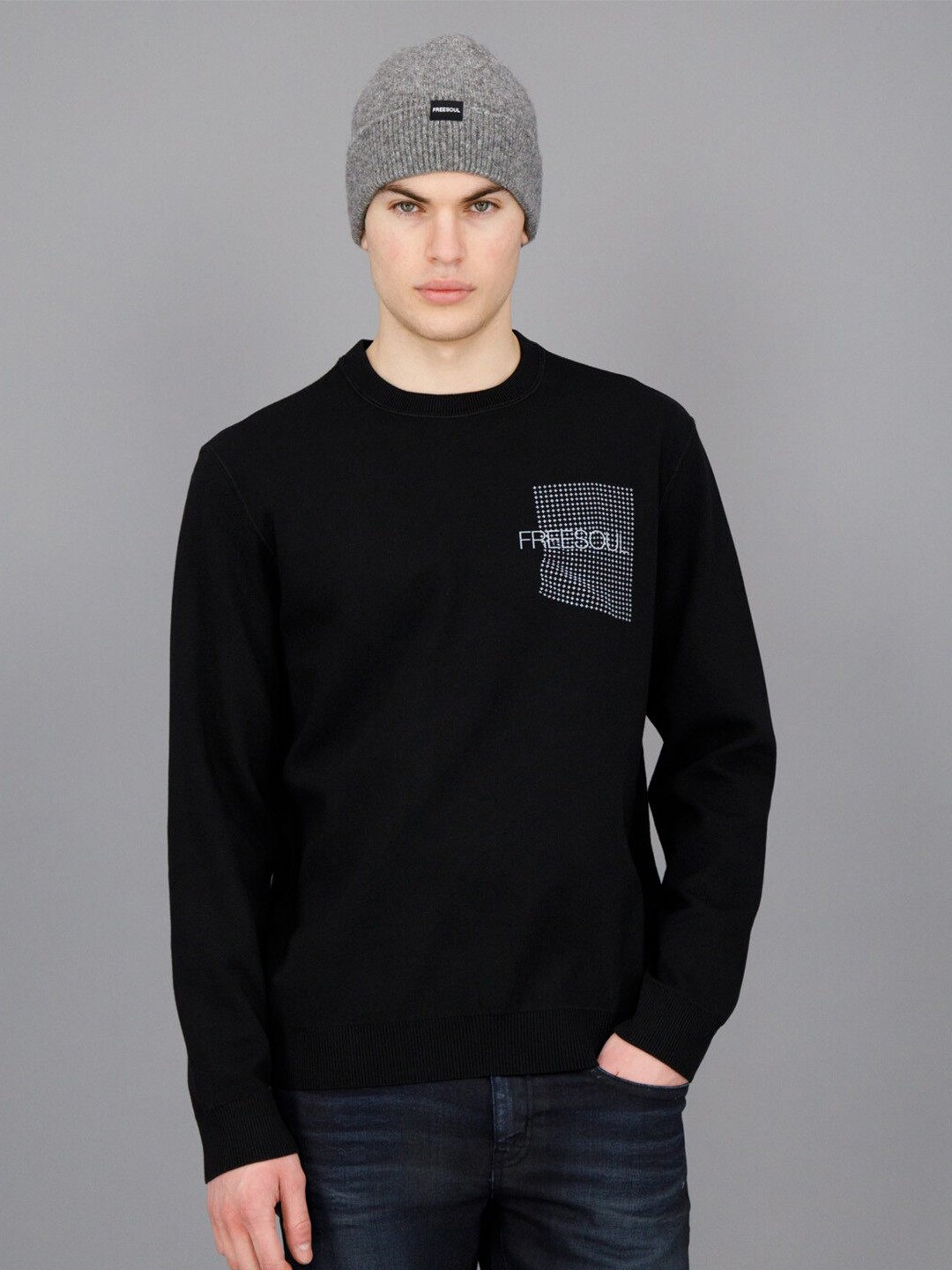 

FREESOUL Typography Print Pullover Sweatshirt, Black
