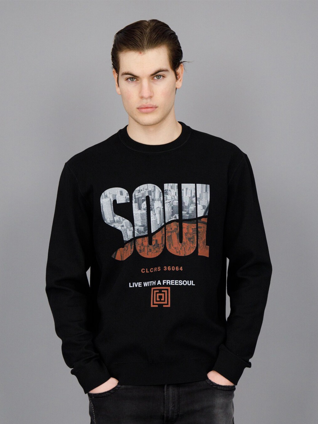 

FREESOUL Typography Print Pullover Sweatshirt, Black