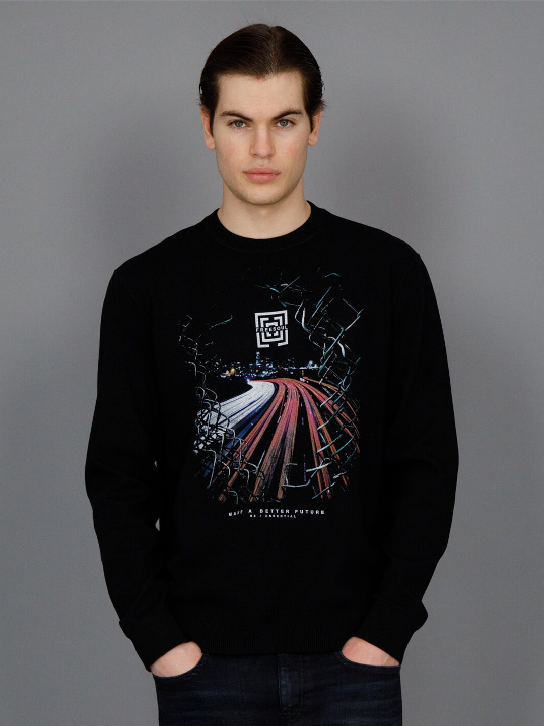 

FREESOUL Graphic Printed Sweatshirt, Black