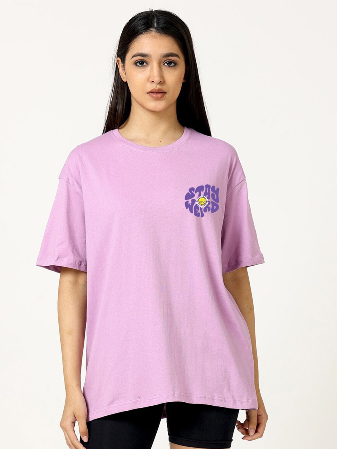 

VEIRDO Purple Round Neck Oversized Cotton T-Shirt