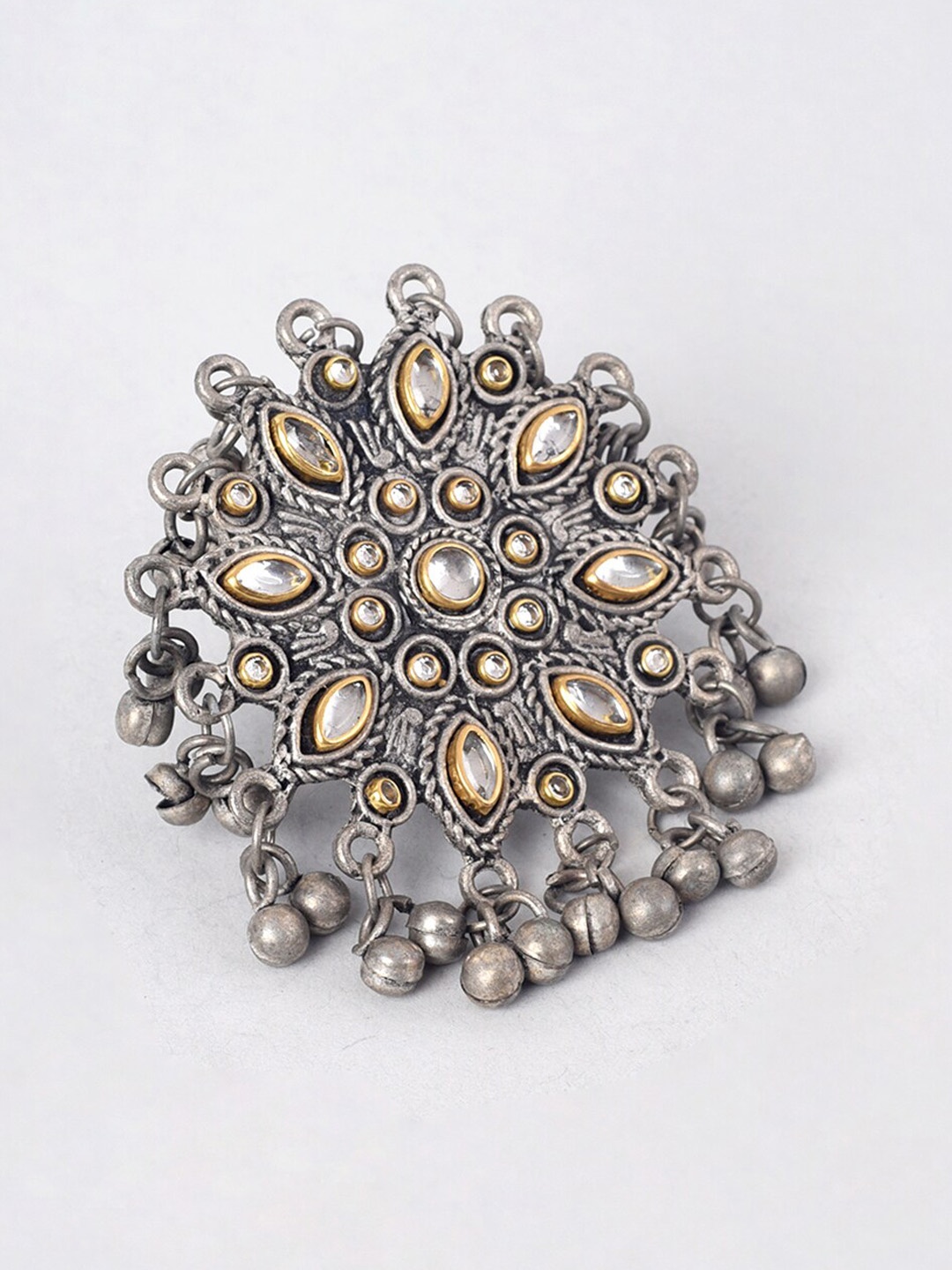 

phuljhadi Oxidized Silver-Plated Stone-Studded Adjustable Finger Ring
