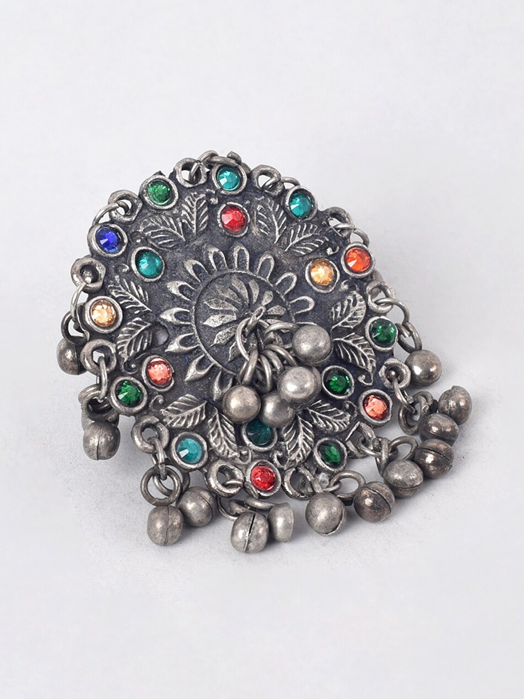 

phuljhadi Oxidized Silver-Plated Stone-Studded Adjustable Finger Ring