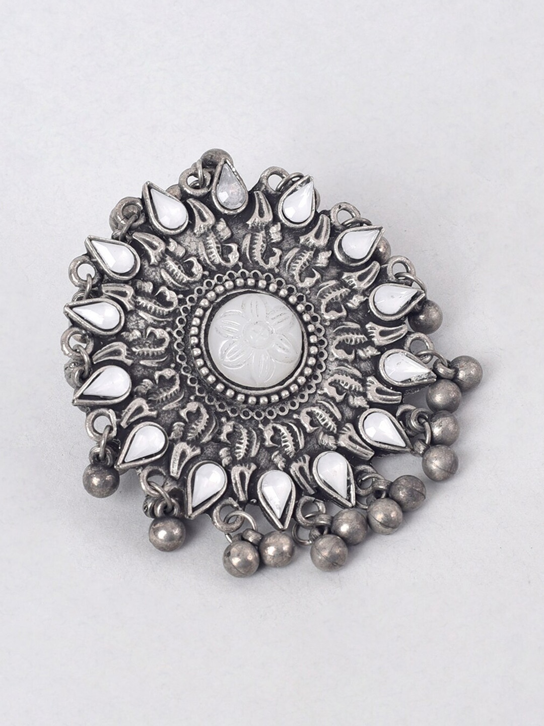 

phuljhadi Oxidized Silver-Plated Stone-Studded Adjustable Finger Ring
