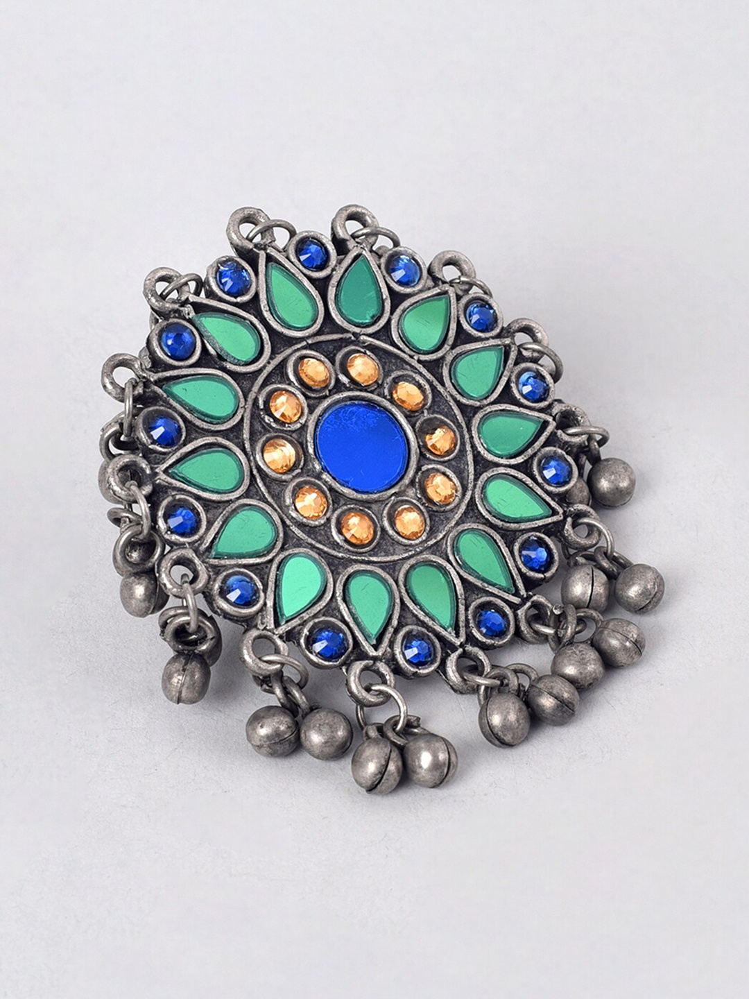 

phuljhadi Silver-Plated & Stone-Studded Oxidized Adjustable Finger Ring